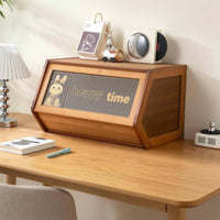 Slanted-Front Cabinet Wood-Grain Bamboo Storage Cabinet Decorative Bamboo Pantry Cupboard for Bedroom