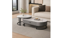 Sleek Nesting Coffee Table Set Wood-Grain Nested Coffee Table Set Storage Furniture Modern for Living Room, Small Apartments