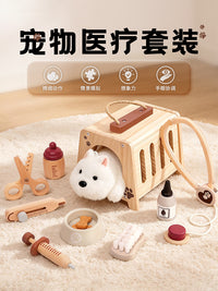 Wooden Pet Medical Kit Toy for Kids Role-Playing Doctor Set