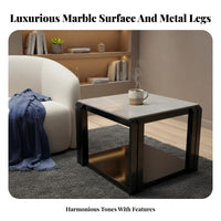 Square Side Table Light Luxury Design 2-Tier Square End Table Modern Design Scuff Resistant for Bedroom, Office, Reception Area