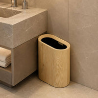 Slim Waste Bin No Lid Wood-Grain Waste Bin Decorative