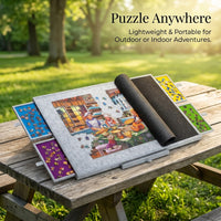 Portable Puzzle Table Board with Felt Material Surface for Kids and Family Games, Foldable Travel Mat Organizer with Sorting Trays