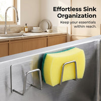 Bathroom Sink Organizer and Wall Mounted Rack for Kitchen Organization, Stainless Steel Drain with Self Sponge Holder