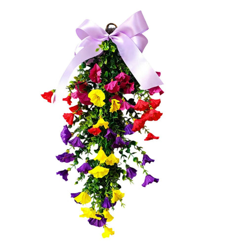 Colorful Morning Glory Swag Easy to Hang Floral Door Wreath for Outdoor, Wedding