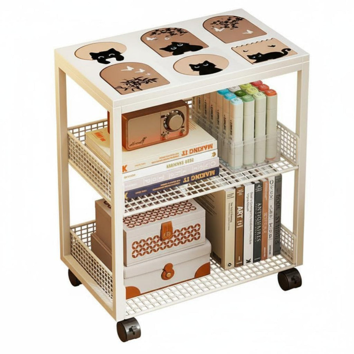 Rolling Book Cart Movable bookcase Space-Saving for Bedroom, Students, educators