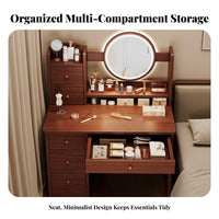 Dressing Desk with Round Mirror Includes Matching Stool for Apartment, Teenagers