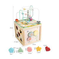 Color Recognition Wooden Activity Cube Multifunction Wooden Bead Maze Cube Hand Eye Coordination Educational Busy Box Fine Movement Skills for Toddlers, Babies, Preschool, Nursery, Kindergarten