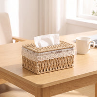 Tissue Box Cover Woven Tissue Box Holder Rattan-Style for Desk