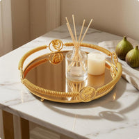 Round Gold Tray Braided Border Home Decor Raised Rim