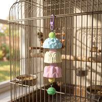 Parrot Toy Grinding Stone with Bell, Mineral Cup Stack Cockatiel Toy for Beak Grinding, Lovebird Cage Accessory with Metal Hanging Chain