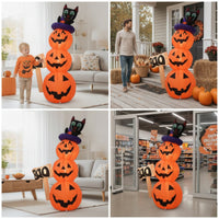 Outdoor Stacked Pumpkins with Witch Hat Spooky Stacked Pumpkin Inflatable Seasonal Jack-O'-Lantern Inflatable Bright for Shop Entrances