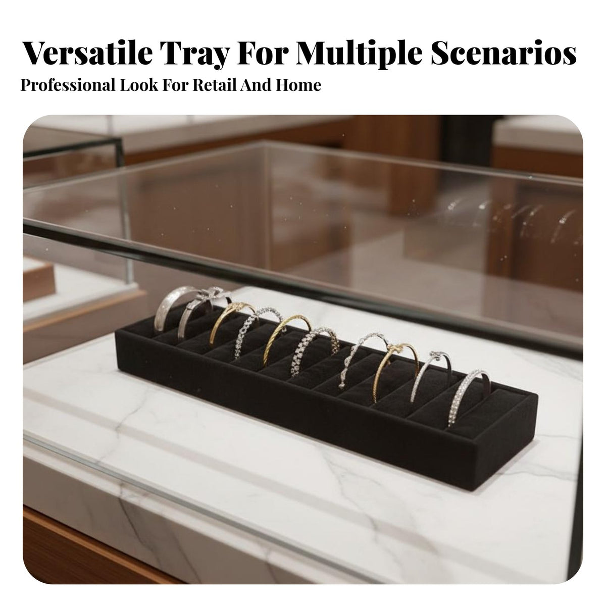 Velvet Bracelet Display Tray Scratch Surface 10 Slot Bracelet Display Padded 10 Slot Jewelry Tray for Retailers, Showcase, Exhibition, Craft Fair