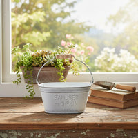 Wood Handle Planter Decorative Prop Vintage Metal Planter Distressed Iron Pot for Tabletop, Indoor