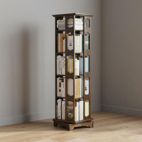 360 Degree Revolving Bookcase Solid Wood Floor Standing Book Rack Space Saving