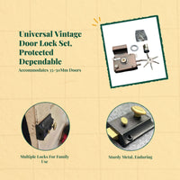 Door Lock, Vintage Mortise Lock Set, Indoor/Outdoor Wooden Door Security, Keyed Entry, sturdy Metal Construction