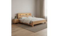 Minimalist Wooden Bed Frame Mortise and Tenon Joinery Solid Wood Bed with Storage Headboard for Guest Room