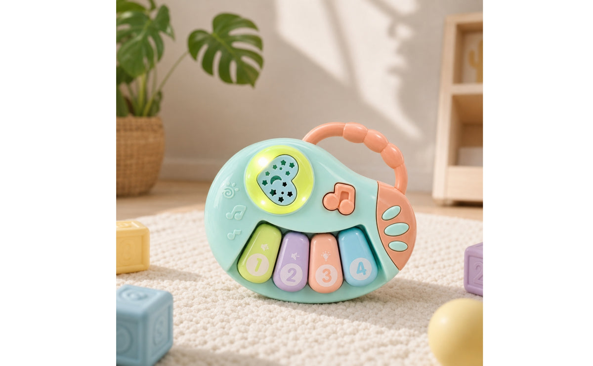Piano Toy with Handle Light-up Handheld Piano Portable for Little Ones, Infants, Diaper Bag, Nursery