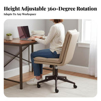 Lumbar Support Upholstered Armless Roller Chair Adjustable Height Armless Rolling Chair Ergonomic Design Swivel Seat Sofa-Like Comfort for Students, Adults, Women, Study Room, Bedroom, Vanity Station, Small Spaces