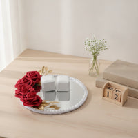 Mirrored Display Tray with Beaded Rim Decorative for Couples