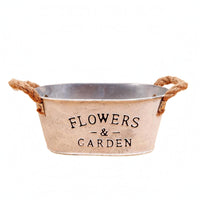 Oval Flower Bucket Vintage Distressed Metal Planter Open-Top