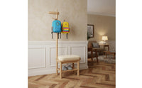 Multi-Functional Design Hall Tree with Shoe Storage Solid Wood Wooden Deer Coat Rack Bench Cushioned Seat for Mudroom