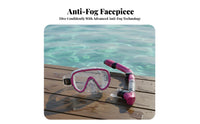 Tempered Glass Lens Snorkel Set Adjustable Strap Anti-Fog Diving Mask Set Ergonomic Fit for Snorkelers, Beginners, Beach, Vacation, Swimming