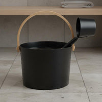Black Sauna Pail with Bamboo Handle Traditional Design for Steam Room