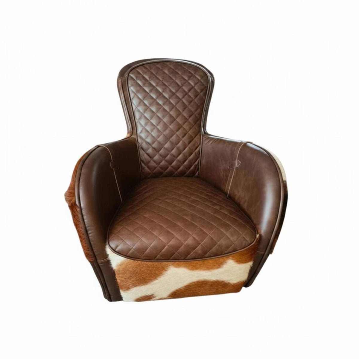 Leather Cradled Chair Vintage Aesthetic Armchair Designer Model Exquisite Stitching for Adults, Lounge Area, Perusing Corner