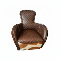 Leather Cradled Chair Vintage Aesthetic Armchair Designer Model Exquisite Stitching for Adults, Lounge Area, Perusing Corner
