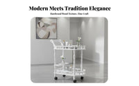 New Chinese Design Rolling Tea Cart Solid Wood Pillars 2-Tier Serving Trolley Multipurpose 2 Tier Serving Trolley Push Handle for Salon Professionals, Restaurant Employees, Party Hosts, Hotel, Dining Room, Kitchen, Parties