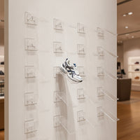 Clear Hanger Board Shoe Shelf | hovering, Wall Shoe Display, for Retail Store