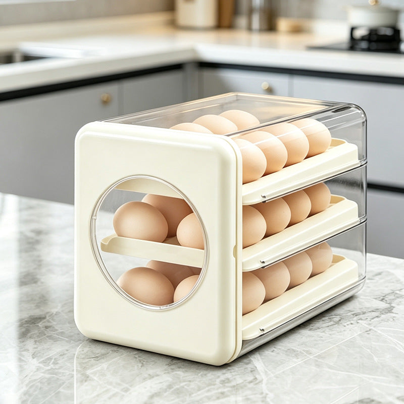 Refrigerator Egg Storage Box with Automatic Rolling Feature