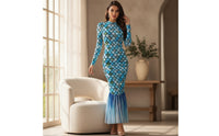 Long-Sleeve Mermaid Dress Fitted Fishtail Dress See-Through Evening Gown Lightweight for Women, Photoshoots, Themed Events, Costume Parties