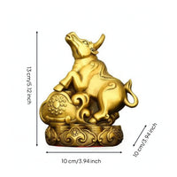 Ox Figurine Zodiac Statue Animal Sculpture Decorative Ornament Copper-toned Metal Finish Lotus Base Traditional Art Suitable for Study Altar Display