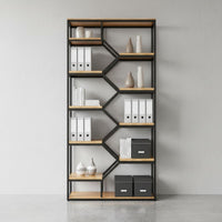 Geometric Partition Shelf Freestanding Industrial Bookshelf Uncovered Back