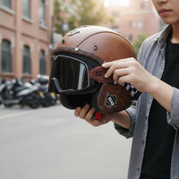 Vintage Motorcycle Half Helmet Braided Trim Riding Gear Adjustable Chin Strap