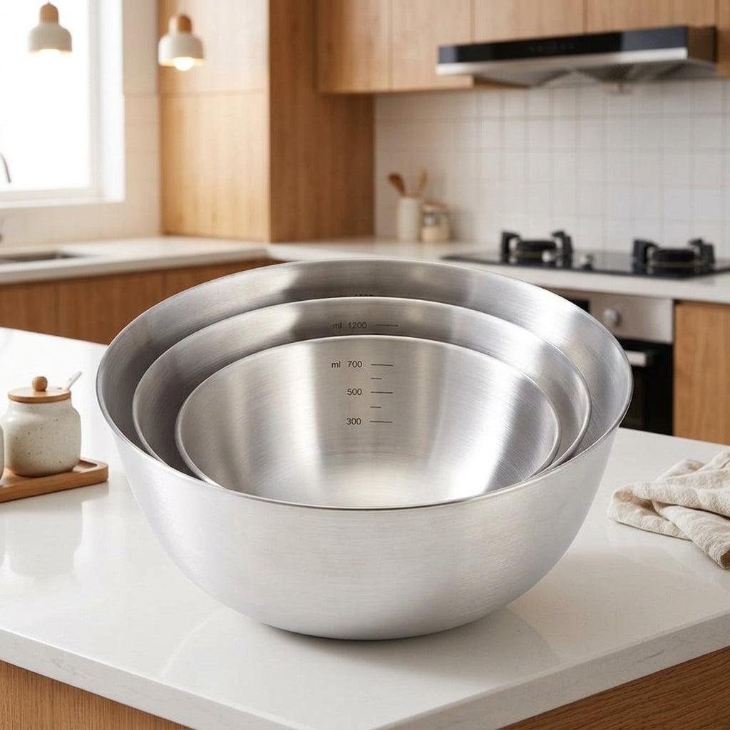 Stainless Steel Mixing Bowl with Lid, Round Steel Mixing Basin for Salad Prep, Modern Minimalist Style Kitchen Storage for Adults, 24cm Size