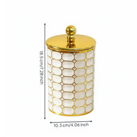 Gold Trim Canister Multi-Functional Round Decorative Container Lightweight Lidded Storage Jar for Office Desk