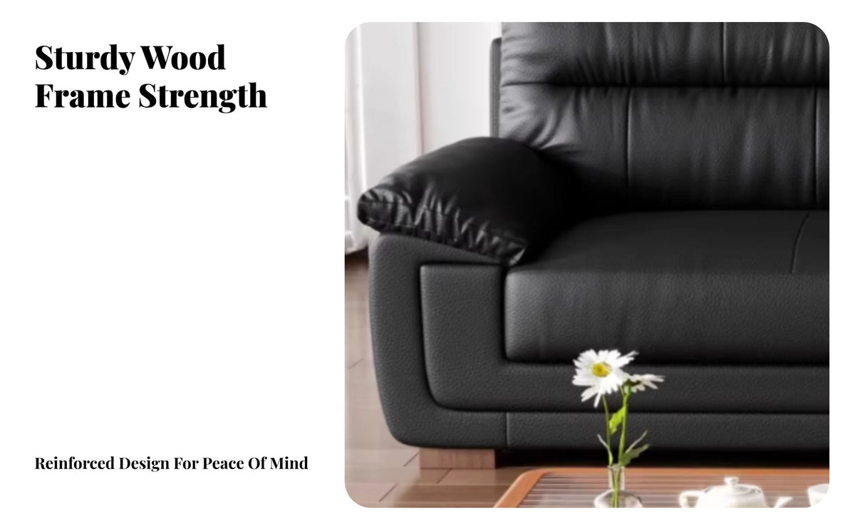 Genuine Leather Highspine 3-Seater Sofa Modern Design Upholstered 3-Person Couch Minimalist design Living Room Furnishing Deep Seat for Apartment Dwellers, Homeowners, Families, Bedroom, Office