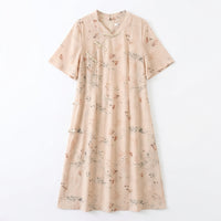 Maxi Dress for Plus Size Women with Floral Print and Chinese Qipao Style, Three Quarter Sleeve Summer Casual Loose Flared Fit with Frog Buttons