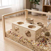 Multi-Entrance Hamster Tunnel and Multichamber Hamster Wood House, All-Season Toys for Dwarf Hamsters and Small Pet Enrichment