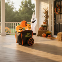 Inflatable Pumpkin Cart Halloween Inflatable with LED Lights Luminous Yard Decoration for Garden