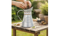 Vintage Flower Vessel Rustic Metal Pitcher Distressed Vase with Handle Country for Florists, Wedding