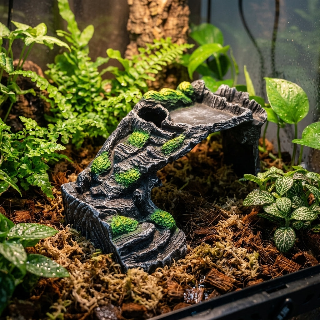 Multi-functional Reptile Hide, Turtle Basking Ledge, Textured Reptile Hide with Ramp, Resin Shelter for Aquatic and Terrestrial Environments