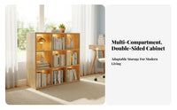 Natural Wood Look Double-Sided Cubby Bookshelf Strong Load-Bearing Multi-Tier Shelving Unit Interlocking Joinery Room Divider Modular Design for Book Lovers, Homeowners, Office Workers, Entryway, Bedroom, Playroom