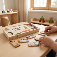 Sturdy Animal Matching Tile Puzzle Preschool Matching Tile Set with Sliding Box Convenient Wooden Puzzle with Storage Box Decorative for Classroom