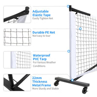 6.7m 22ft Pickleball Net with Iron Pipe, Outdoor Tennis Six-Wheel Portable