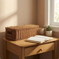 Rattan Storage Box with Lid Rectangular Rattan Storage Box Handmade for Tabletop