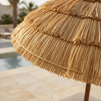 Straw-Look Sunshade Weighted Base Outdoor Shade Straight Pole
