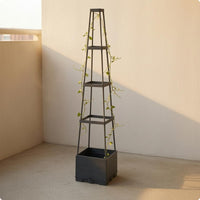 Planter with Trellis Decorative Top Climbing Planter Box Dark Gray for Courtyard